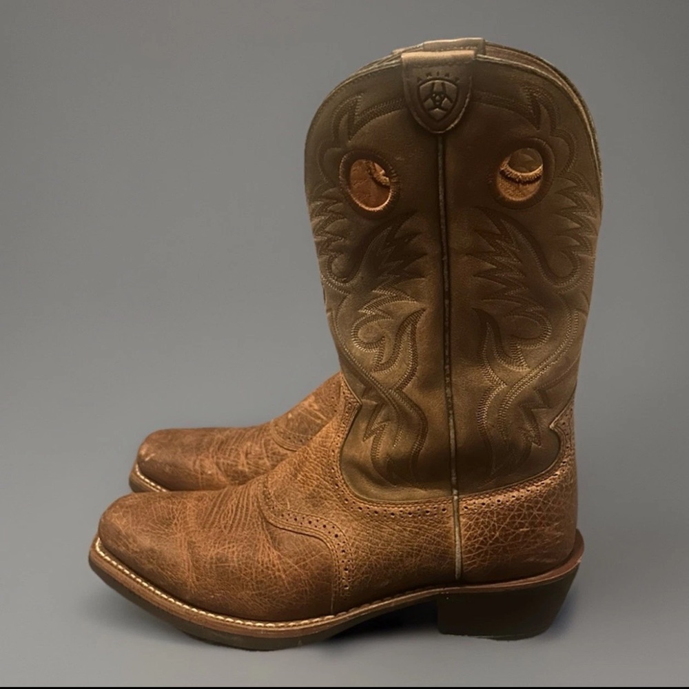 ARIAT MEN'S HERITAGE ROUGHSTOCK EARTH BROWN SQUARE TOE COWBOY BOOTS 12D 10002230 - Picture 3 of 12
